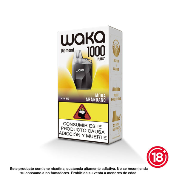 Experience WAKA Colombia Disposable WAKA Diamond 1.000 Arandanos CO Flavor Flavour 3% Nicotine Visible E-liquid Level 1,000 Puffs 
