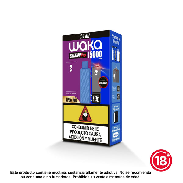 Kit inicial WAKA Creator Pro 15000 puffs sabor Uva con 5% de nicotina
