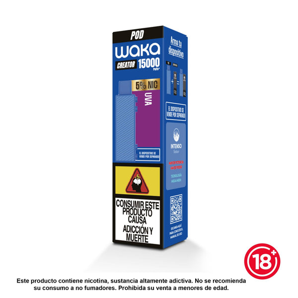 Repuesto Pod WAKA Creator 15000 puffs sabor Uva con 5% de nicotina

