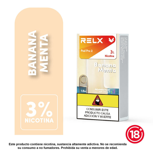 Repuesto RELX Pod Pro 2 sabor Banana Menta con 3% de nicotina

