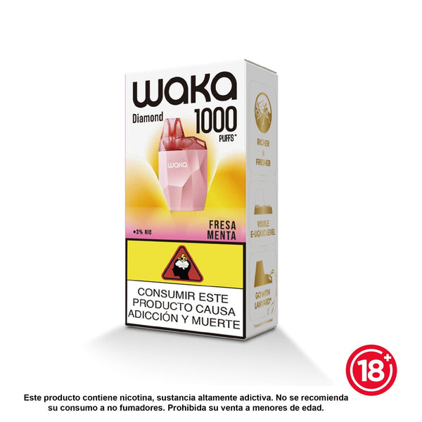 Vapeador desechable WAKA Diamond 1000 puffs sabor Fresa Menta con 3% de nicotina
